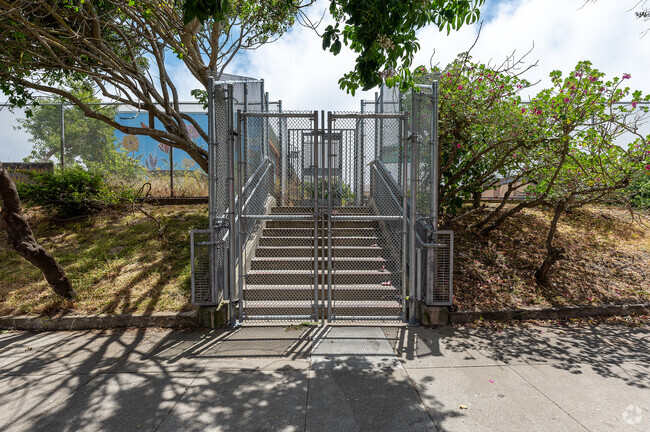 A gate protecting the outdoor areas of James Denman Middle School in San Francisco.