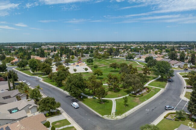 An elevated look at Windsor Park in Bakersfield, California.