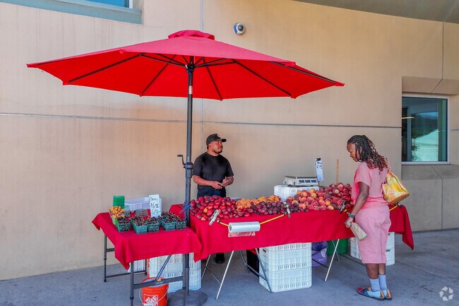 There are vibrant fruit stands at Stockton Kaiser Farmers Market in the Valley Oak area.
