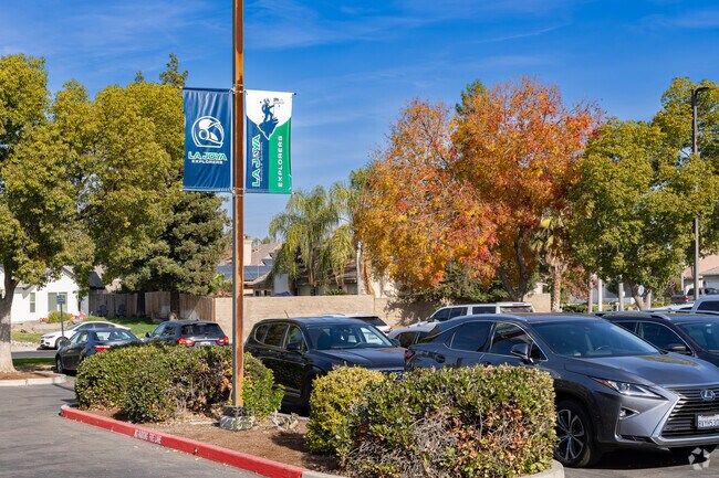La Joya Middle School in Visalia  display banners of their explorer mascot.