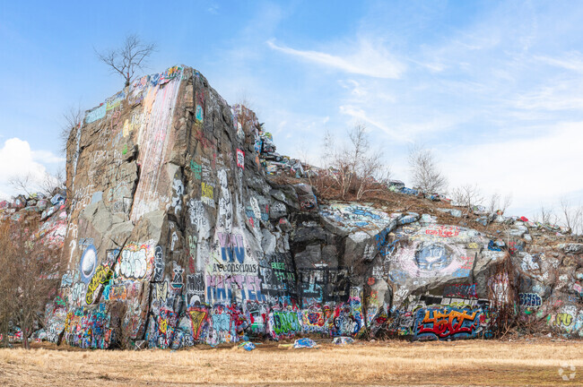 Quincy Quarries Reservation is known for its history, urban art and views to the City of Boston.