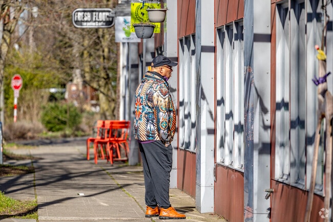 Local window shopping in Highland Park, Seattle.