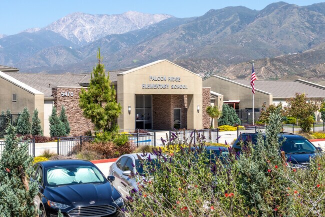 The signage at the entrance of Falcon Ridge Elementary proudly displays its name