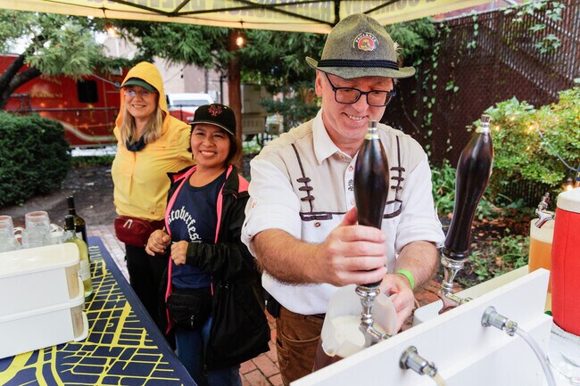 Serving up fresh brews from Hackensack Brewery at Leonia's Octoberfest.