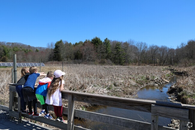 Amesbury children look for beavers in the Back River.