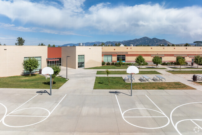 Sacajawea Middle School has outdoor basketball courts and picnic tables for students.