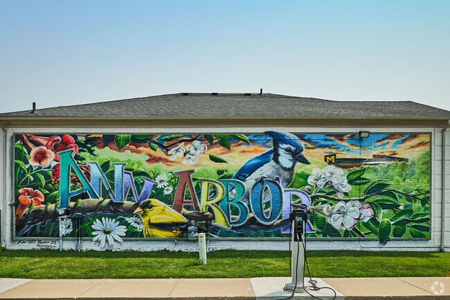 This Ann Arbor mural in Frisinger-Woodbury highlights local wildlife and city character.