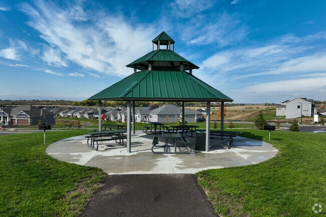A hilltop pavilion is perfect for resting on your walk through Farmingon.