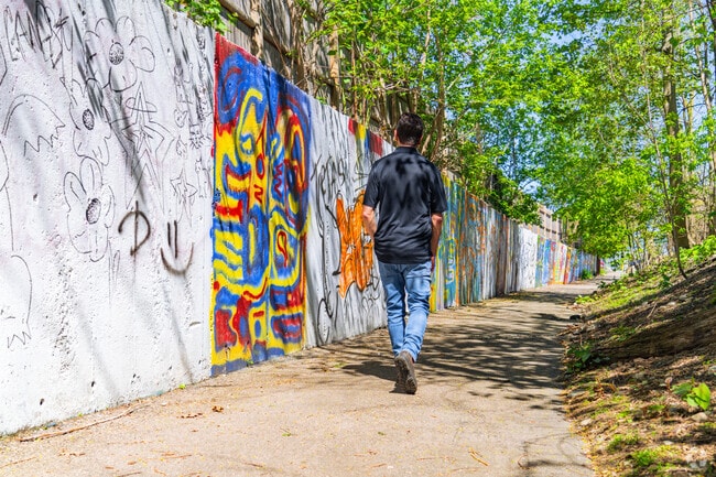 Locals of Bleachery enjoy taking a walk around town using the many paths that are filled with greenery and artistic murals.