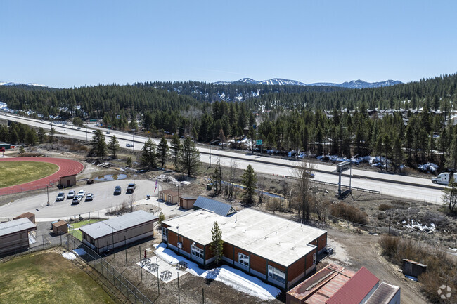 An aerial view of Sierra High (Continuation) School facing South East.