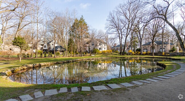 Delafield pond, filled with turtles: is a very relaxing place to visit in Riverdale.