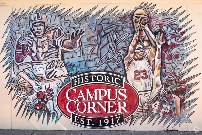 The mural on Campus Corner marks the historic spot at the University of Oklahoma.