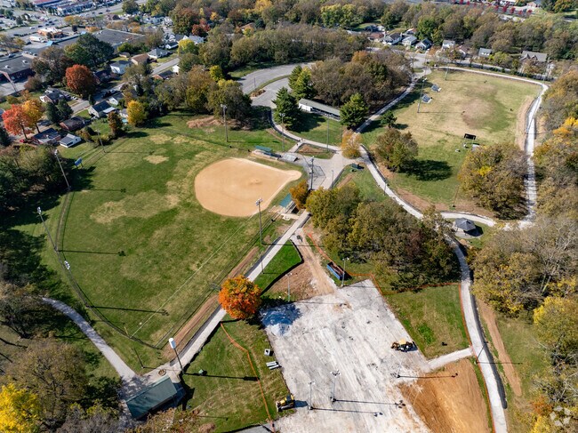 Constitution Park features a playground, basketball and tennis courts, and ball fields.