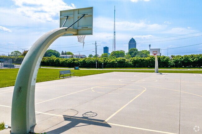 Catch a glimpse of the downtown skyline while shooting hoops at Cheatom Park.