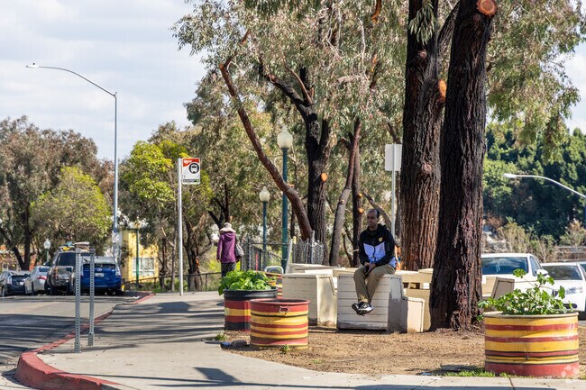 Tables and benches are found near the bus stops in Chollas Creek.