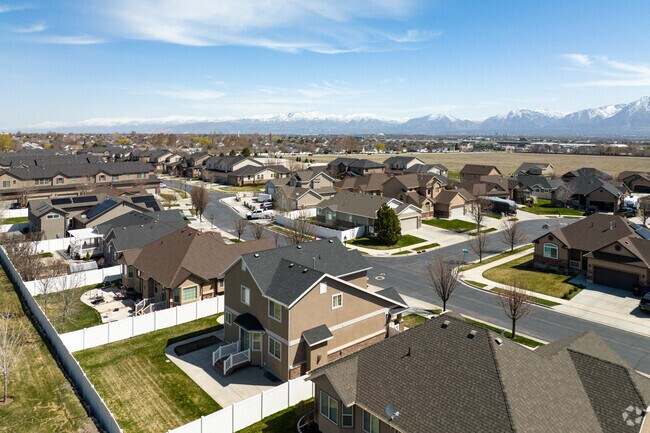 Cobble Creek Neighborhood from Above with Wasatch Mountains in the Background