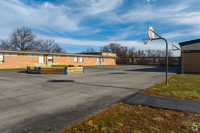 Forest Park Elementary School has a basketball hoop and a Gaga pit.