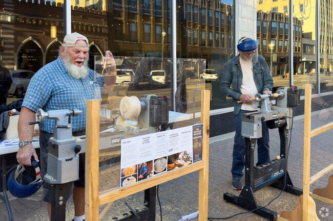 The Mid Minnesota Association of Woodturners demonstrate their craft at the St. Cloud Art Crawl.