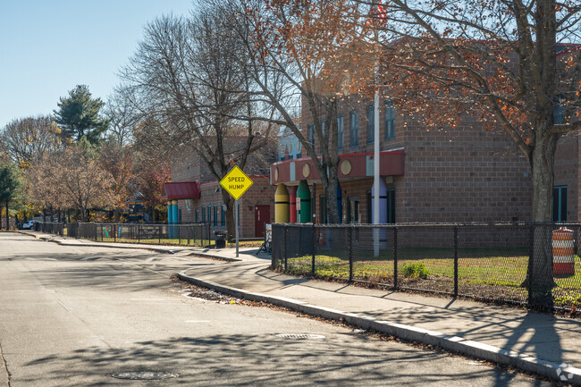 Another view of Anthony Carnevale Elementary School's main entrance in Providence.