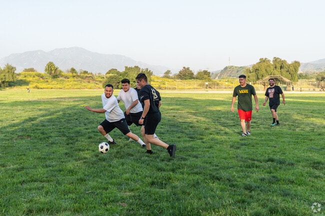 Some guys get together for a friendly game of soccer at the Hansen Dam Recreation Center.