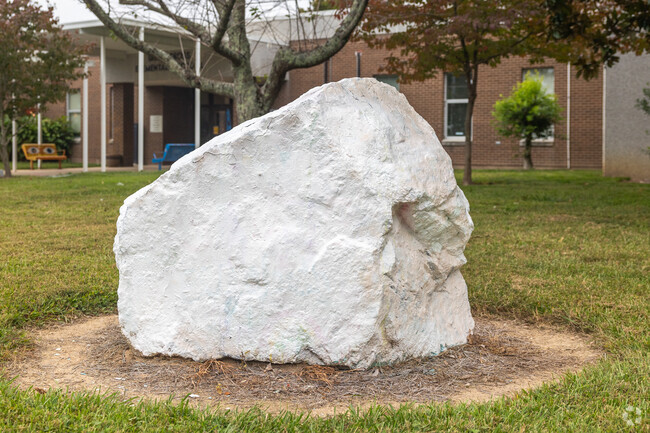 A large rock is ready to be creatively decorated at Union Cross Elementary School.