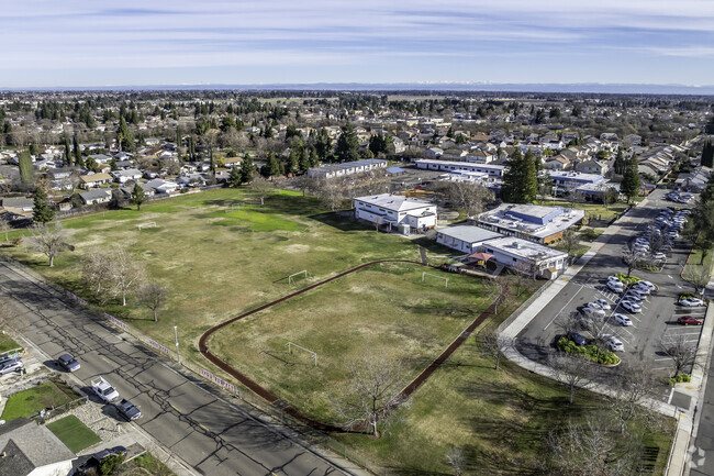 James A. McKee Elementary School offers a sprawling campus when viewed from above.
