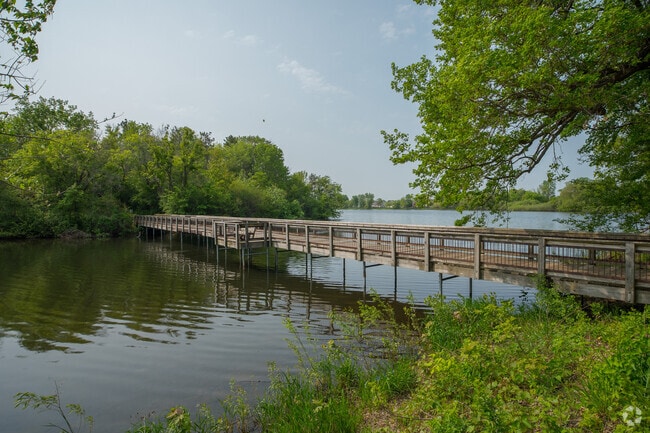 A view of the walking bridge at East Lake Community Park in Lakeville.