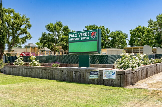 A lighted marquee outside Palo Verde Elementary School informs parents of upcoming events.