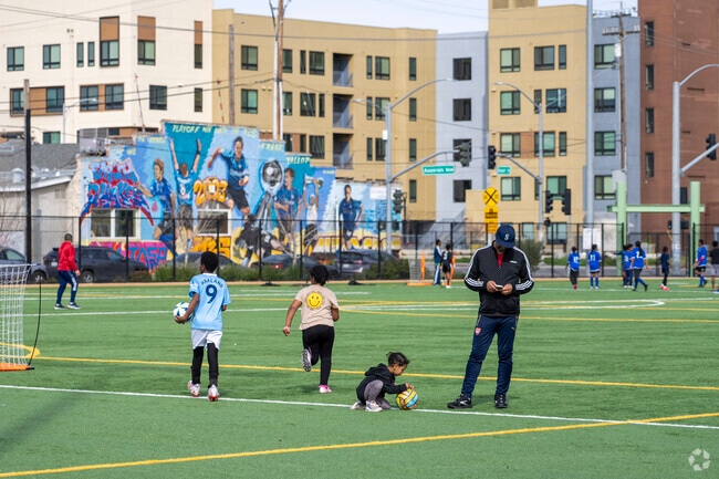 Kids play soccer at Del Monte Park in Shasta Hanchett Park, San Jose.