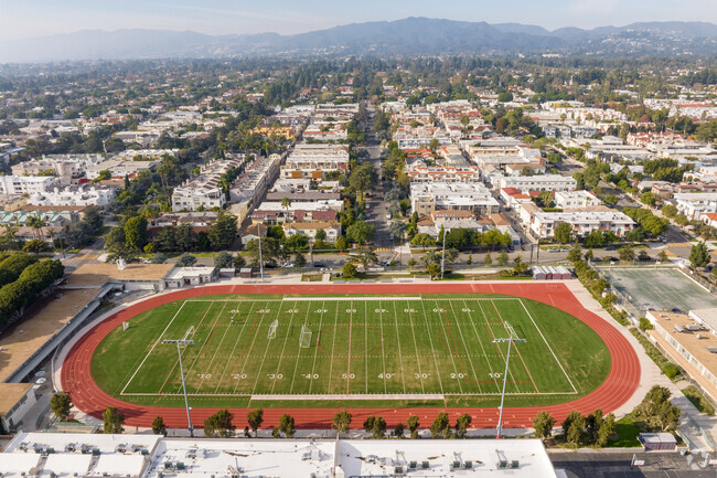 A large football field and running track are available at Lincoln Middle School in Santa Monica.