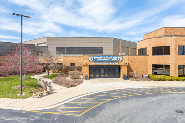 Entrance of Lincoln-Way East High School with School Spirit Banner