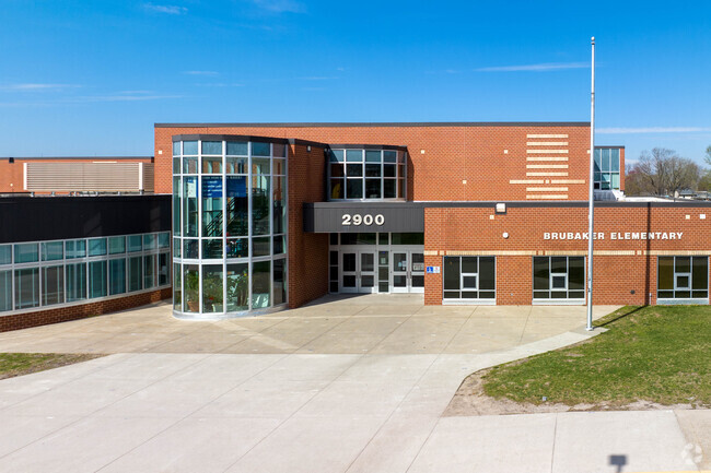 The entrance at Brubaker Elementary School invites in Sheridan Gardens students.