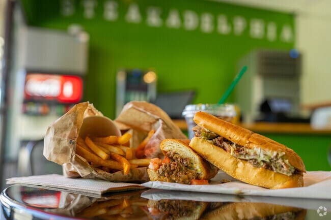 Steakadelphia slings authentic Philly Cheesesteaks with bread shipped in from Amoroso's Bakery in Philly.
