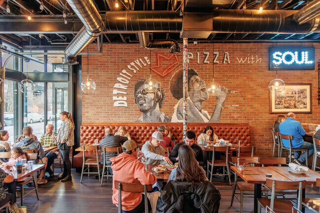 Blue Pan Pizza serves award winning Detroit style pizza in the West Highland neighborhood.