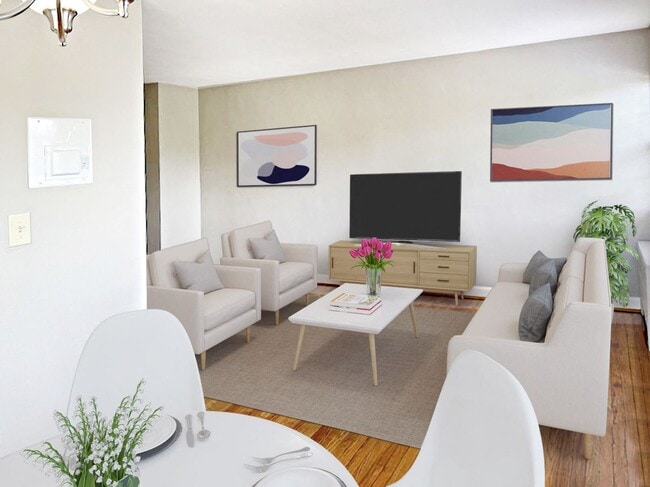 Apartment living and dining area (virtually staged)