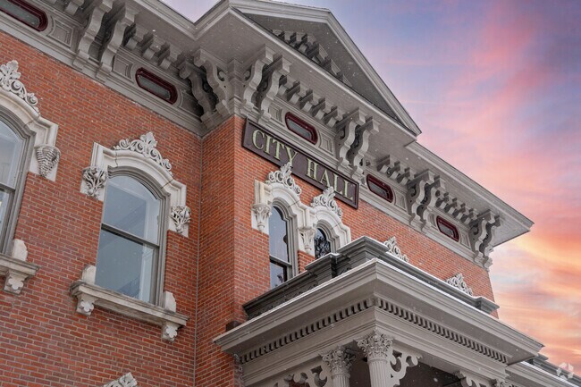 Details of the historical City Hall in the Perkins neighborhood.