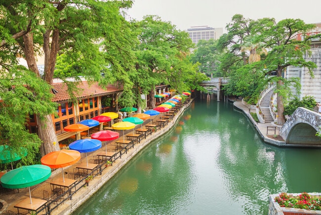 San Antonio River Walk Colored Umbrellas