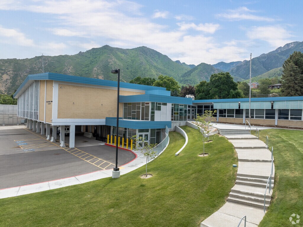 A cement stairway leads to Oakridge Elementary School in Mount Olympus.