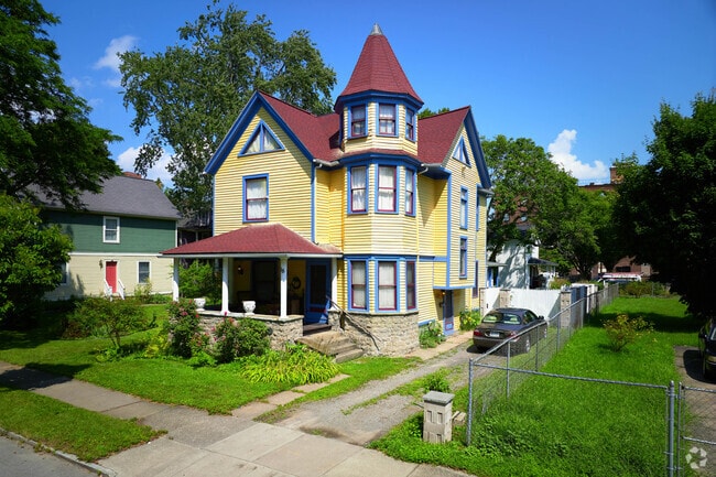 Neighborhood homes feature Victorian architecture and unique character.