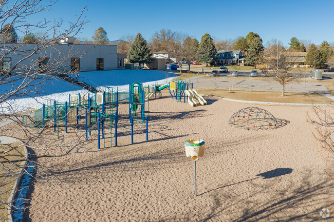 Playground at Leawood Elementary School in Littleton, Colorado on a sunny winter day.