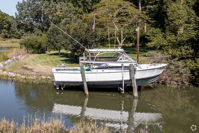 A center console fishing boat in the Little Neck neighborhood of Virginia Beach.