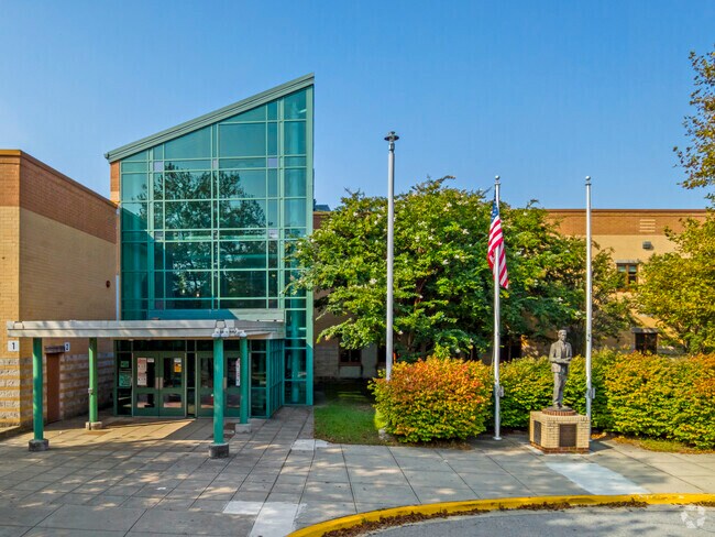 Main entrance of Ernest Everett Just Middle School.