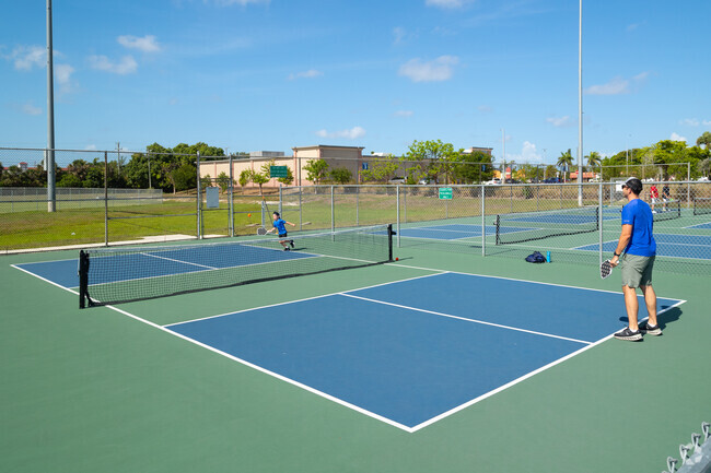 Just across the street from Pine Manor in Brooks Park there are new pickleball courts.