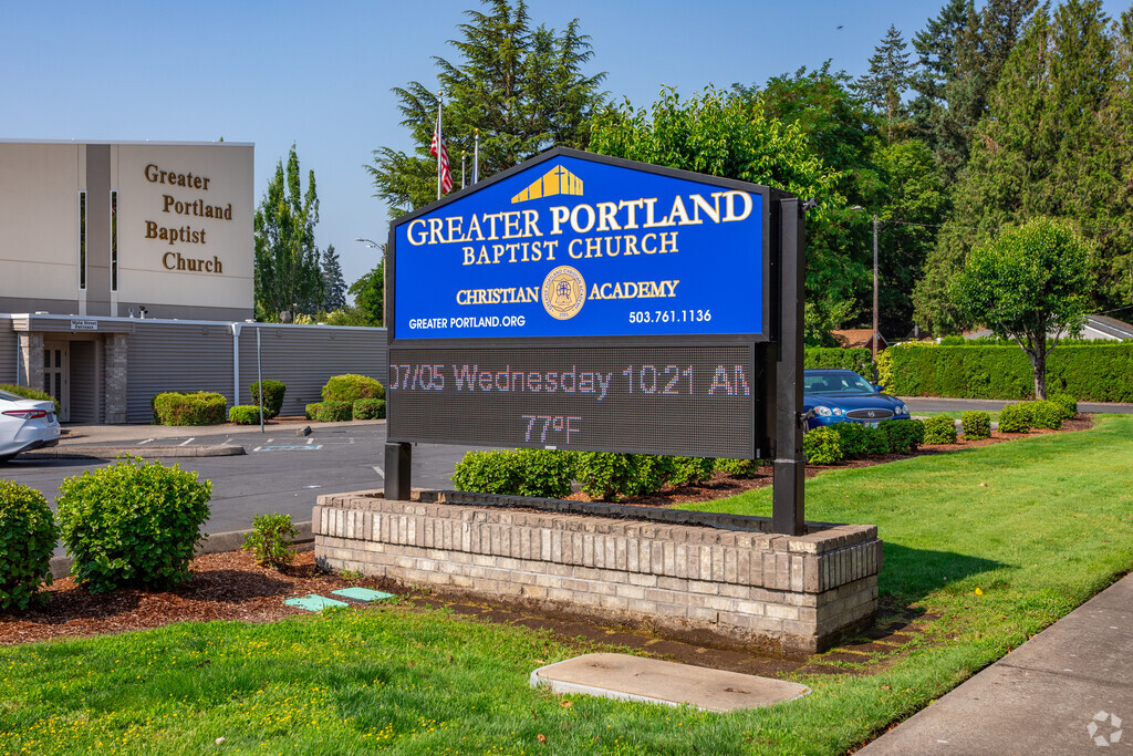 Sign and marque in front of the Greater Portland Christian Academy.