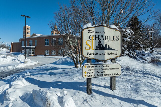 The entrance signage at St. Charles Catholic School.