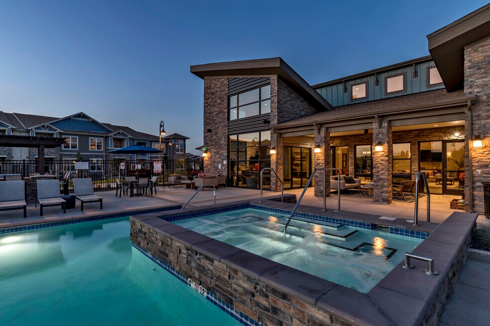 Outdoor lounge with swimming pool, spa and sundeck with lounge seating