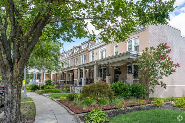 A line of row homes on the edge of Grant Circle Park in Petworth.