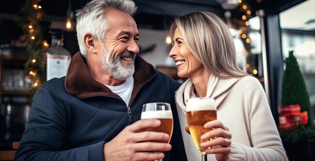 Two people drinking beer