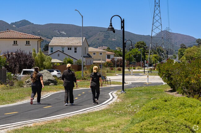 Three Margarita friends enjoy a brisk afternoon walk along the paved community pathway.