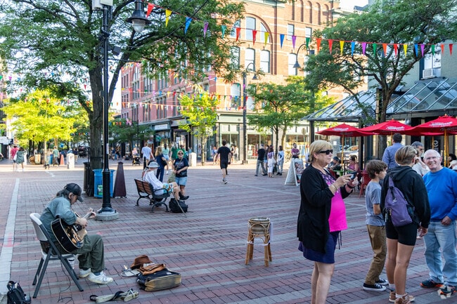 Church Street in Burlington comes alive in the evening with musicians and outdoor dining.